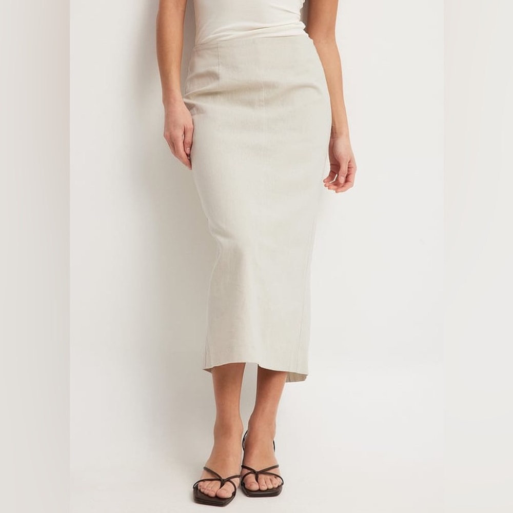NWT NA-KD cream linen pencil midi skirt